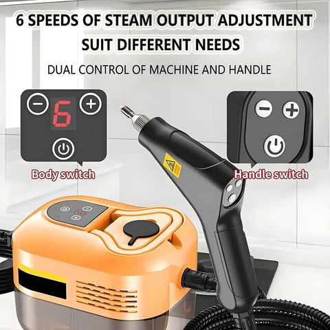 2500W Handheld High Temperature Pressurized Steam Cleaner With 4.5 Bar High Pressure Steam, shows control buttons and handle