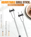 Adjustable grill sticks with rests from Tabletop Fire Pit Accessory Kit For Mesa XL 7 Inch Lid With Pellet Scoop Marshmallow Sticks Stick Rests And Carry Case Perfect Outdoor Gathering Upgrade With Easy Setup And Fun Roasting, showing extending length