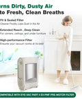 Woman using a broom beside Eye-Vac unit. Replacement Vacuum Filter For Eye-Vac EV-PMF Pre-Motor Filter And EV-EF Exhaust Filter, 1 Pack.