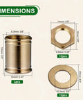 Total No Fuss Brass Lamp Hardware Set Featuring Snug Threaded Pipe Locknuts And Tough Rod Couplings For Easy Diy Lighting Assembly And Workshop Upgrades showing dimensions of brass nuts, couplings, and washers.