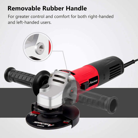 Premium Heavy Duty 4 1/2 Inch Angle Grinder With A Badass 7.5 Amp Motor and Ergonomic Auxiliary Handle showing removable rubber handle.