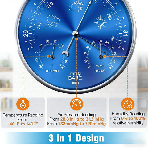 3 In 1 Wall Mounted Weather Station With Barometer Thermometer And Hygrometer Mechanical Movement No Battery Required