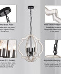 4 Light Vintage Wood Orb Pendant Chandelier For Island Kitchen Dining Room Hallway Foyer with metal back plate and adjustable chain