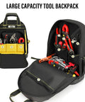 Heavy Duty Tool Backpack With Molded Waterproof Bottom And Waist Support For Electricians, Plumbers, And Pros Built To Last