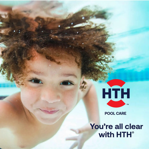 Smiling child underwater representing Pool Chlorine Stabilizer For All Pools Keeps Chlorine Fresh Longer, brand logo visible