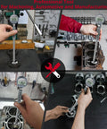 XUNTOP digital bore gauge, 2–6 in range with LCD display; quad-view collage showing use in machining and engine cylinders.