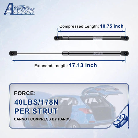 17 Inch Gas Shock Strut Lift Support 40LB 178N for Leer Camper Shells with dimensions and force details