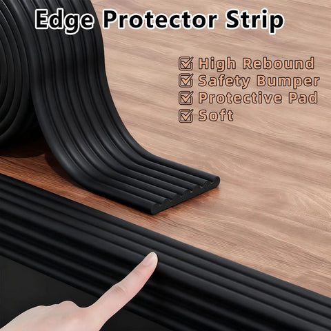 Heavy Duty Baby Proof Corner Guards And Edge Shields For Sharp Tables And Fireplaces Hella Comfy Foam Bumpers With Zero Residue Tape For Stress Free Living Rooms And Little Rascals Everywhere Black edge protector strip on wood.