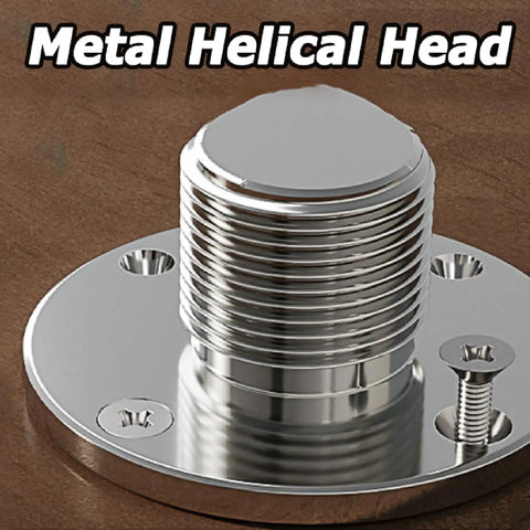 Metal helical head component of Adjustable Transparent Acrylic Furniture Legs Set for Cabinets, Coffee Tables, End Tables, and Beds.