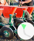 Efficient Seed Distribution Tube For Wheat And Corn Plastic Accessory With Wide Green Funnel Top shown on planter