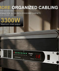 Heavy Duty Ten Socket Power Conditioner And Surge Sequencer Delivers A Rock Solid 3300 Watts And 30 Amps Of Clean Juice Through Rack Mount Housing displaying organized cabling and voltage output.