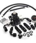 Universal EFI Fuel Pressure Regulator Kit with Gauge 0 to 100 Psi 6AN fittings, aluminum, black, for engines