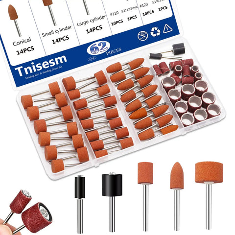 64 Piece Sanding Bits And Drum Set For Dremel Rotary Tool With Storage Box, includes sanding drums and bits in a tray