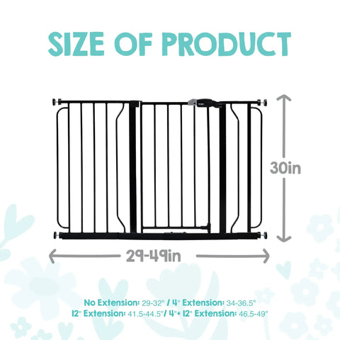 Diagram of Extra Wide Baby Gate 29 To 49 Inches For Doorways And Stairs, Pressure Mounted Safety Gate With Door, Easy Install, Black.