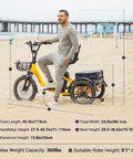 Beast Of A Ride Folding Three Wheel Electric Trike For Adults With Peak 1400W 90 Mile Range 20Ah 48V Battery UL2849 Certified Step Through Frame Differential Parking Brake Red Easy Fold, yellow electric trike on beach