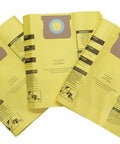 Three yellow Shop Vac 9067200 Type I Type F High Efficiency 10-14 Gallon Disposable Collection Bag