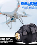 High Gain 5.8GHz RHCP FPV Mushroom Antenna for Drones, Black ABS Shell, shown with a quadcopter in flight, 5dBi Boost