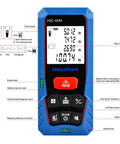 Boss Laser Distance Meter Measures 60m For Fast Jobs Without Stress with backlit LCD and dual bubble levels in blue.