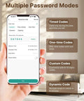 Legit Smart Fingerprint Door Lock With Keypad And Wireless App Control For Next Level Home Safety holds multiple password modes on smartphone.