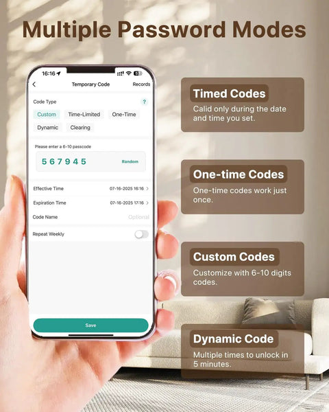 Legit Smart Fingerprint Door Lock With Keypad And Wireless App Control For Next Level Home Safety holds multiple password modes on smartphone.