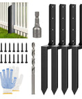 4 Pack Fence Post Repair Kit With 3mm Thick 11 Gauge Galvanized Steel Anchors And 33.6 Inch Heavy Duty H Shape Ground Spikes, gloves, screws