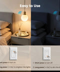 Dimmer Switch Kit With Remote For Two Hundred Watt Incandescent And One Hundred Fifty Watt LED Lighting No Fuss Remote Dimmer With Memory Function Flicker Free Easy Use For Seniors And Mobility Friendly Home wall switch shown in bedroom