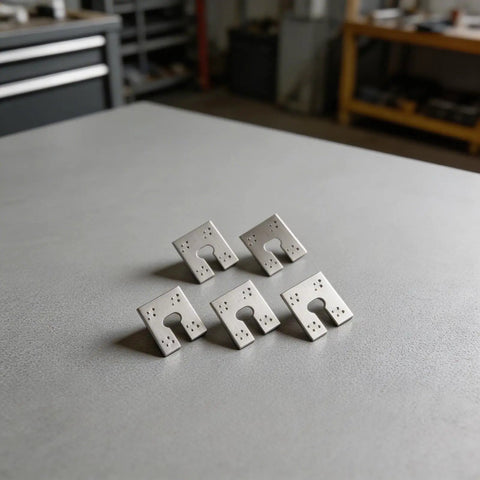 100 Pack Solar Grounding Clips 304 Stainless Steel Conductive Washer Kit on a work surface for PV panel installation.