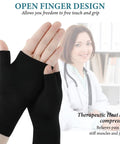 Four Pack Palm Brace Wrist Support Sleeves For Men And Women, black, open finger design, worn on hands against a medical themed backdrop
