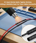 Heavy Duty 2 Pin Waterproof Wire Connector Set With 15 Cm Copper Leads And Heat Shrink Tubing, heat gun shrinking tubing on wires.