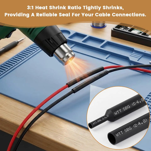 Heavy Duty 2 Pin Waterproof Wire Connector Set With 15 Cm Copper Leads And Heat Shrink Tubing, heat gun shrinking tubing on wires.