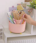 360 Degree Rotating Multipurpose Desk Organizer With 5 Slots Pen Holder For Art Supplies Office School And Home Keeps Your Desk Neat And Tidy While Saving Space, pink