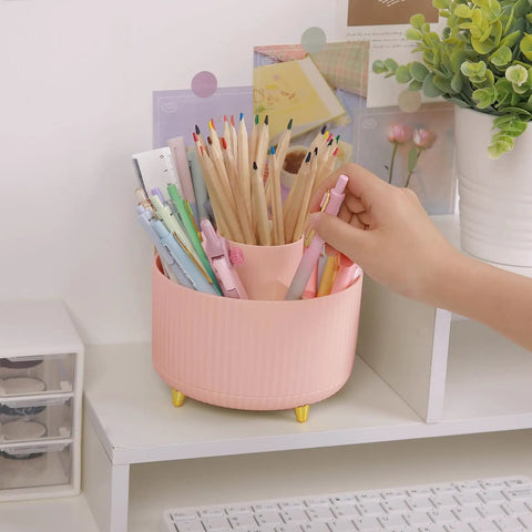 360 Degree Rotating Multipurpose Desk Organizer With 5 Slots Pen Holder For Art Supplies Office School And Home Keeps Your Desk Neat And Tidy While Saving Space, pink