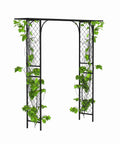 Metal Garden Arbor For Climbing Plants And Pergola Decor Built Tough Carbon Steel Frame with greenery climbing, 83.5in tall.