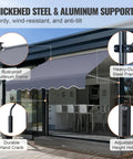 Manual Retractable Patio Awning 78 Inch Wide Sun Shade Curtain For Backyard Garden And Balcony Outdoor Canopy With Privacy Curtain Waterproof PU Coated Fabric UV 80 Plus Protection Dark Gray showing aluminum and steel support details.