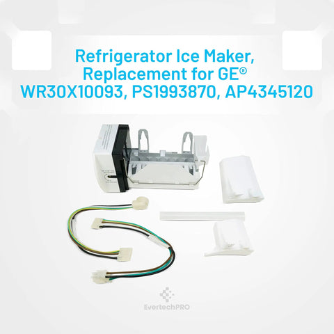 Ice Maker Replacement for GE Refrigerator With Power Cords and End Mounted Fill Cups, Fits WR30X0327 and WR30X10061