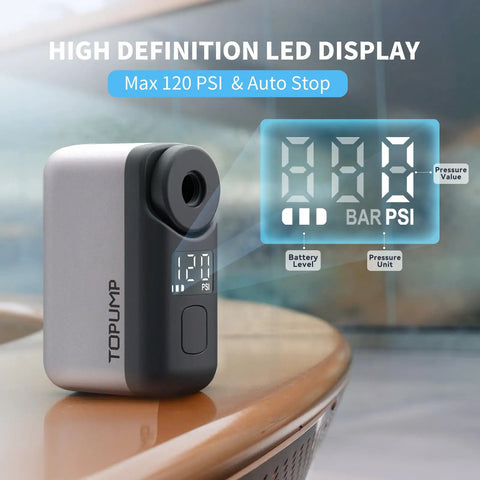 Ultra Portable Mini Bike Tire Pump With Digital Gauge And Auto Stop At 120 PSI Type C Rechargeable Battery Presta And Schrader Valve Compatible Lightweight Electric Bike Pump For On The Go with LED display