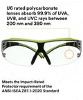 SecureFit 400X Safety Glasses With Anti Fog And Anti Scratch Clear Lenses ANSI Z87 Rated Green And Black Frame Brow Guard