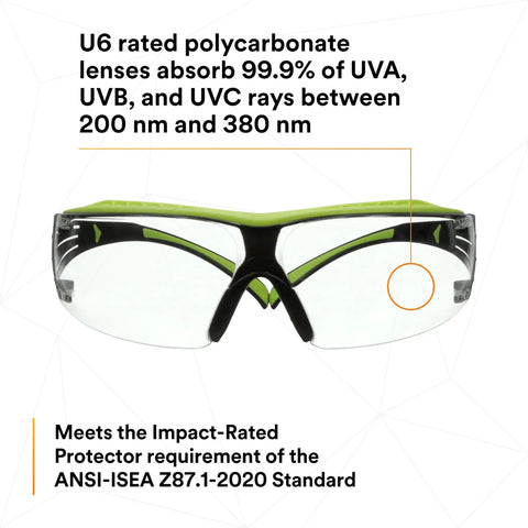 SecureFit 400X Safety Glasses With Anti Fog And Anti Scratch Clear Lenses ANSI Z87 Rated Green And Black Frame Brow Guard