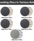 Get Ready To Polish Like A Pro With This Awesome 50 Piece 5 Inch Hook Loop Sanding Disc Kit Featuring 1000 To 5000 Grit Silicon Carbide Wet Dry Sandpaper For Smooth And Shiny Auto Body Work Results showing sanding discs in various grits.