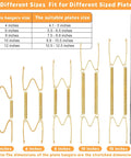 Set Of Seven Invisible Plate Hangers For Wall Display Featuring Stainless Steel Hooks In Four Six Eight Ten And Twelve Inch Sizes with size guide