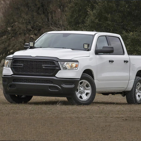 2009-2018 Dodge Ram with Ditch Light Brackets For Hood Hinges Mounts For Offroad LED Pod Light And Work Light installed, black