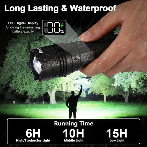 Ultra Bright 100000 Lumen Rechargeable Flashlight With Ultra Long Range Beam Up To 3280 Feet USB C Charging Lasts 15 Hours