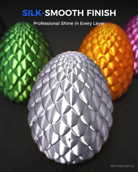 3D printed decorative egg using Silk PLA Filament 1.75mm Silver 1.1Kg Spool with metal like shine and smooth silk finish