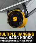 Heavy Duty Industrial Air Purifier Fan With HEPA Filter And 4000 CFM Power, PM2.5 Sensor, 360 Degree Tilt hanging on hook