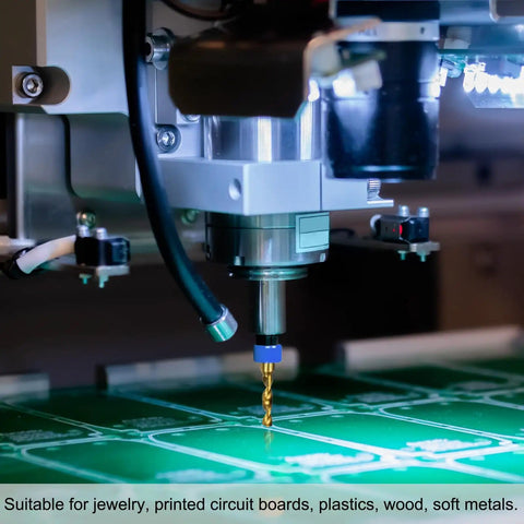 CNC machine using Tiny But Mighty 0.35mm Titanium Coated Carbide Micro Drill Bit Set for PCB and Jewelry Engraving