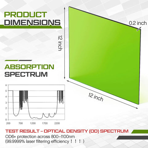 Pro Grade High Power Laser Safety Shield For Infrared And UV Visible Light 800 To 1100Nm OD6 Plus Acrylic Protection Panel, green