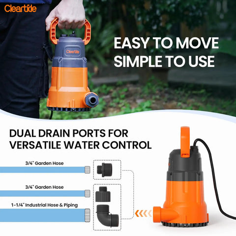 High Performance Submersible Utility Water Pump 1/2HP Portable Sump Pump With 25 Ft Drain Hose For Pond Garden Pool Hot Tub Efficiently Drains Standing Water Quickly And Reliable Daily Cleanup
