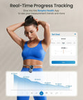 Woman using Big Display Bluetooth Smart Tape Measure For Fitness And Weight Loss, App Connected Body Measuring Tool.