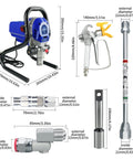 Pro Level Airless Paint Sprayer, 3000 Psi Electric Power Tool With Low Overspray, Heavy Duty Spray Gun Kit components and dimensions