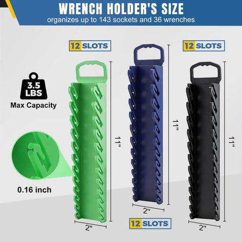 Magnetic Socket And Wrench Organizer Tray Set With Nine Piece that sticks like crazy, three color tray, wrench holder with slots